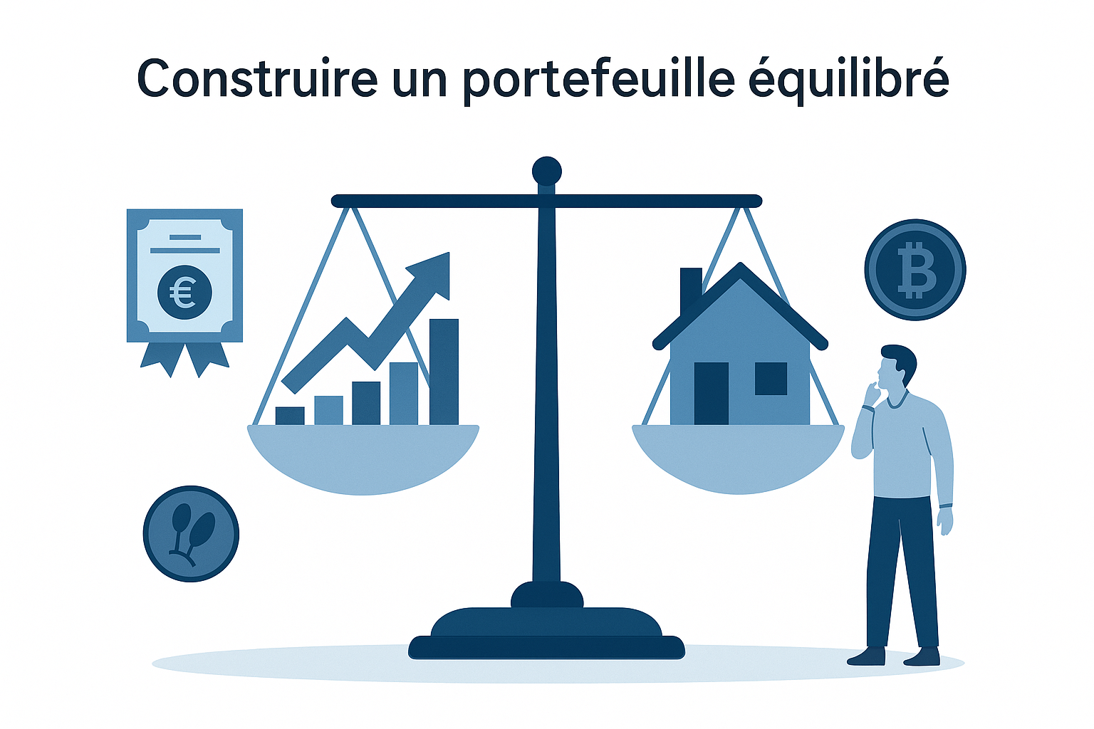 construire-portefeuille-equilibre Illustration d’un portefeuille équilibré combinant ETF, obligations, immobilier et actifs alternatifs
