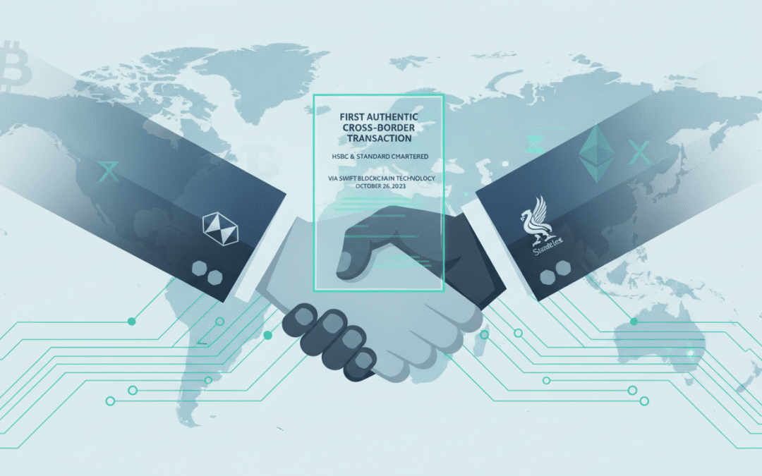 hsbc et standard chartered réalisent la première transaction transfrontalière authentique utilisant la technologie blockchain swift, révolutionnant les paiements internationaux.